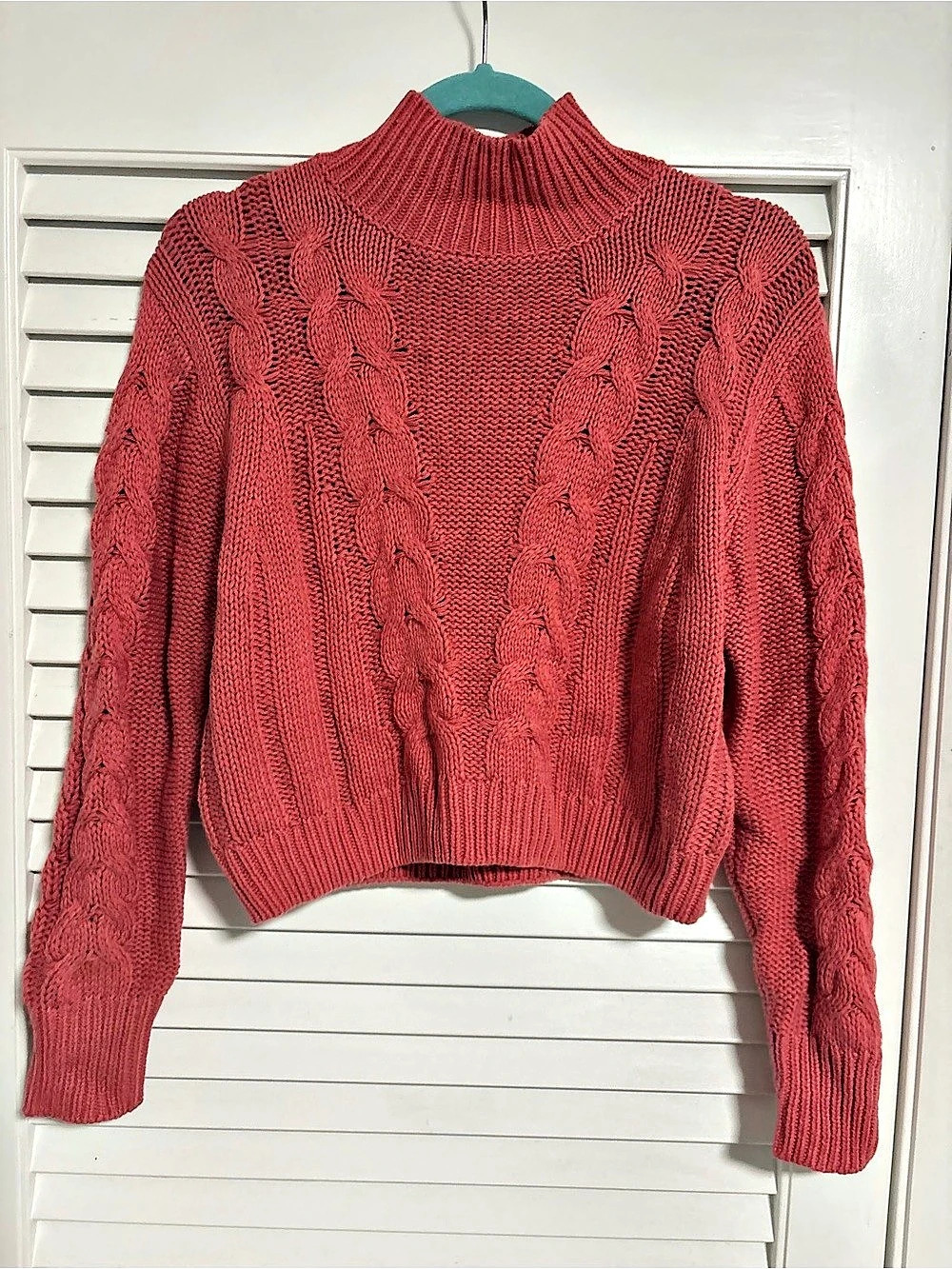 Aéropostale Mock Neck Cable Knit Cropped Sweater Pink Medium